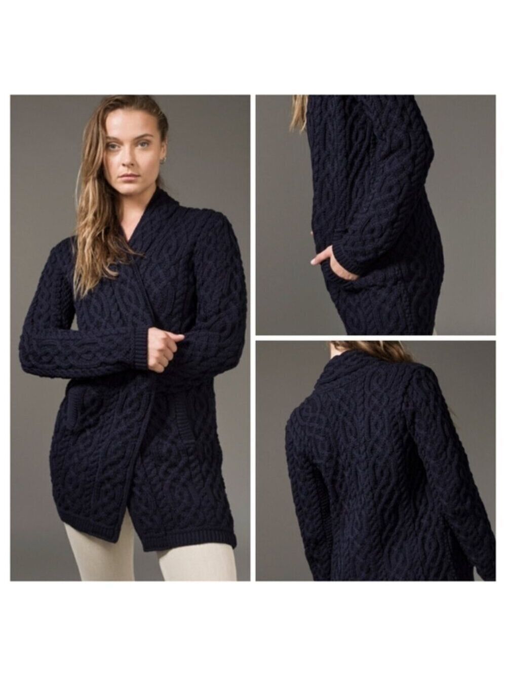 Aran Crafts 100% Merino Wool Open Front Cardigan Sweater Sz XXL Made In Ireland